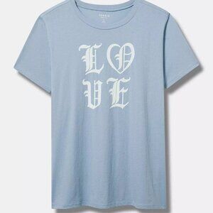 Torrid Tee 0X (large) Blue Distressed Graphic "Love" Classic Fit 100% Cotton NWT